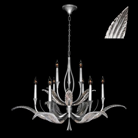 Fine Art Lamps Plume Chandelier, Round, 9-Light, Silver Leaf, Clear Crystal & Opaline Dichroic Glass Plumes, 45"W ( 893640-11ST